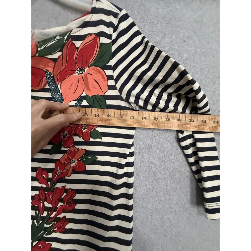 Tory Burch Dress Womens‎ S Multicolor Stripe Floral Boat Neck 3/4 Sleeve Shift